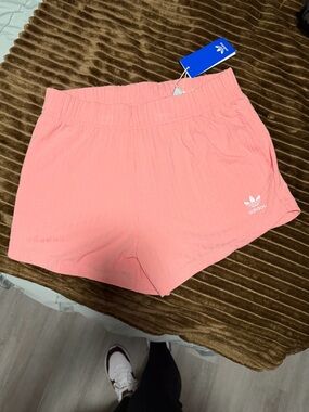 adidas Women’s Coral Pink Ribbed Elastic Waist Athletic Shorts